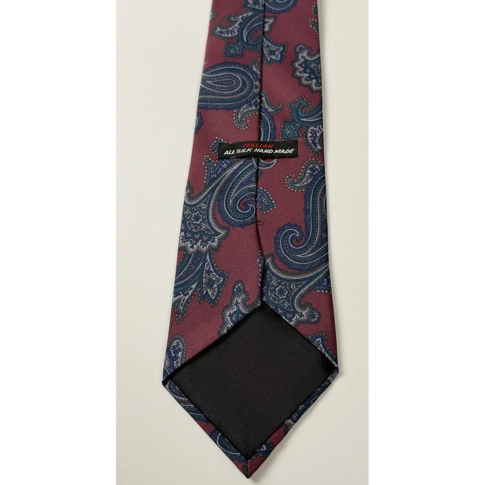 Italian Burgundy Paisley Hand Made‎ Silk Tie